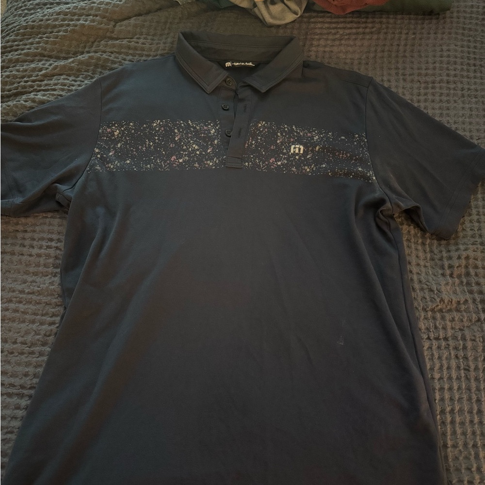 Travis Mathew Dark Polo with Patterned Stripe